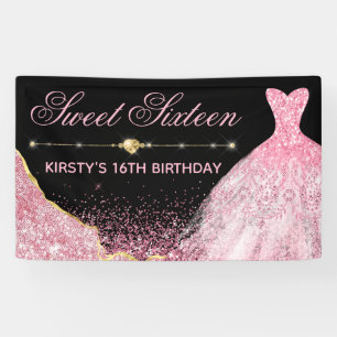 Rosa Aquarellkleid & Glam Edge Sweet 16 Banner