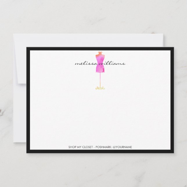 Rosa Aquarellkleid Mannequin Flat Notecard (Vorderseite)