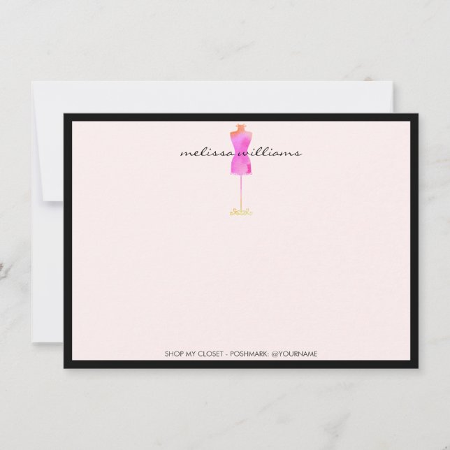 Rosa Aquarellkleid Mannequin II Flat Notecard (Vorderseite)