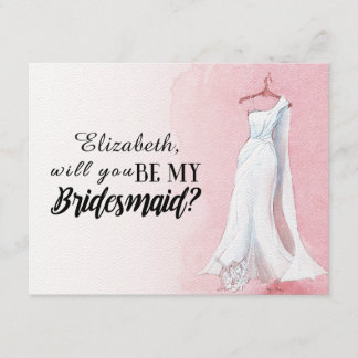 Rosa Aquarellkleid "Werden Sie meine Brautjungfrau Einladung