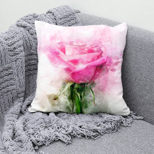 Rosa Aquarellkunst auf weißem Hintergrund Kissen