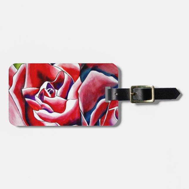 Rosa Aquarellkunst Originale Rose Gepäckanhänger (Vorderseite horizontal)