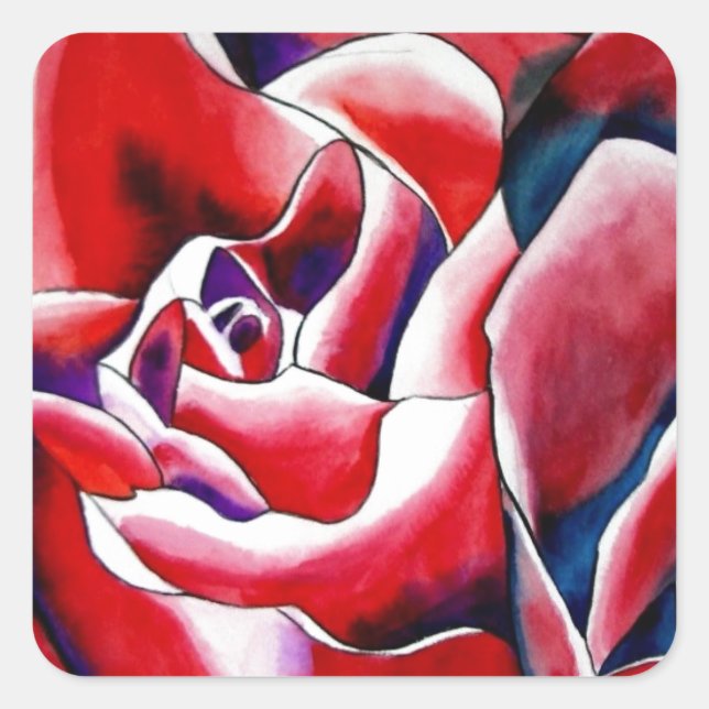 Rosa Aquarellkunst Originale Rose Quadratischer Aufkleber (Vorderseite)