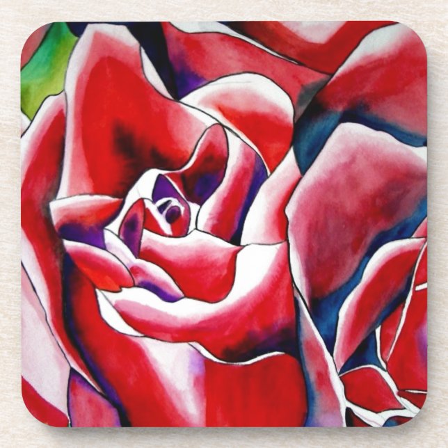 Rosa Aquarellkunst Originale Rose Untersetzer (Vorderseite)