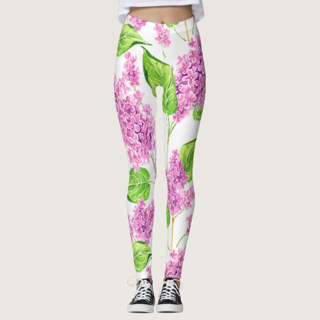 Rosa Aquarelllische Blume Leggings (Vorderseite)