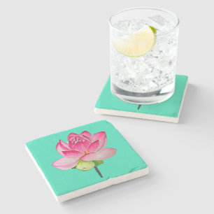 Rosa Aquarelllotus Blume Keramik Steinuntersetzer