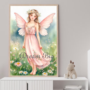 Rosa Aquarellmühle in Wildblume Auenwall Poster