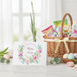 Rosa Aquarellrahmen mit Blumenrahmen nach Ostern Feiertagskarte