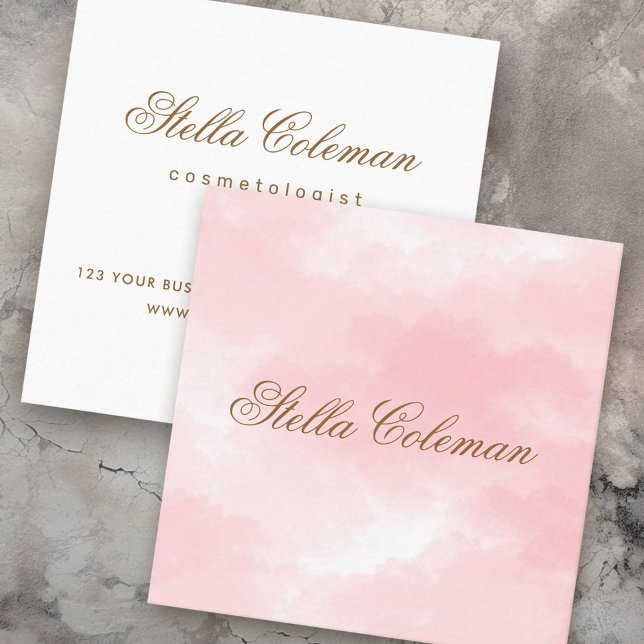 Rosa Aquarellschrift: Romantische Kalligraphie Quadratische Visitenkarte (Pink watercolor romantic calligraphy script square business card)