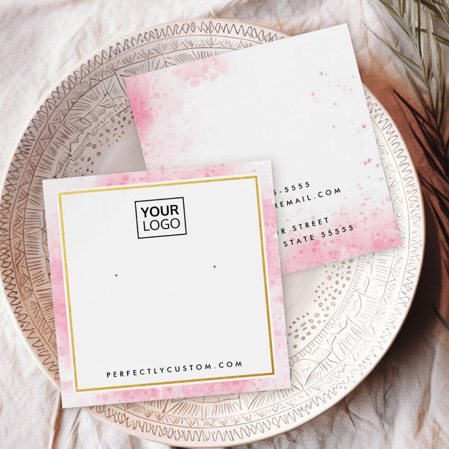 Rosa Aquarellstreifen Logo Ohrkarte (Pink watercolor border logo earring display card)