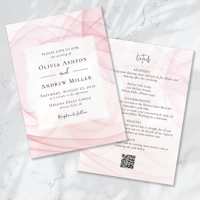 Rosa Aquarellswirbel in einer QR Hochzeit Einladung (Von Creator hochgeladen)