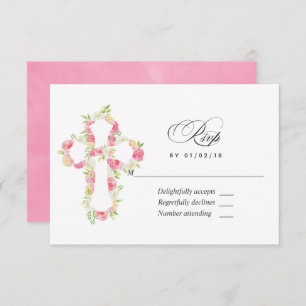Rosa Aquarelltaufe RSVP Karte