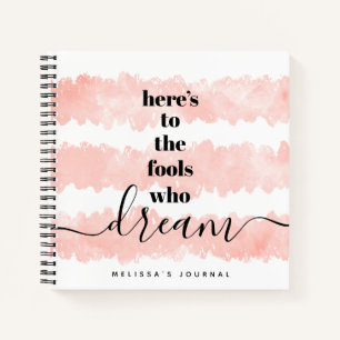 Rosa Aquarelltöne, die träumen, Zitat zu halten Notizbuch