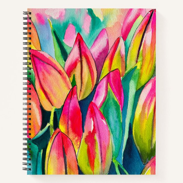 Rosa Aquarelltulis Kunst Notizbuch (Vorderseite)