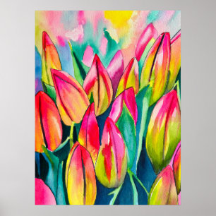 Rosa Aquarelltulis Kunst Poster
