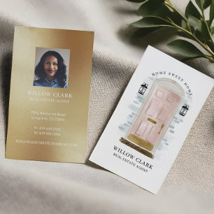 Rosa Aquarelltür Echter Anwesen Agent Busin Visitenkarte