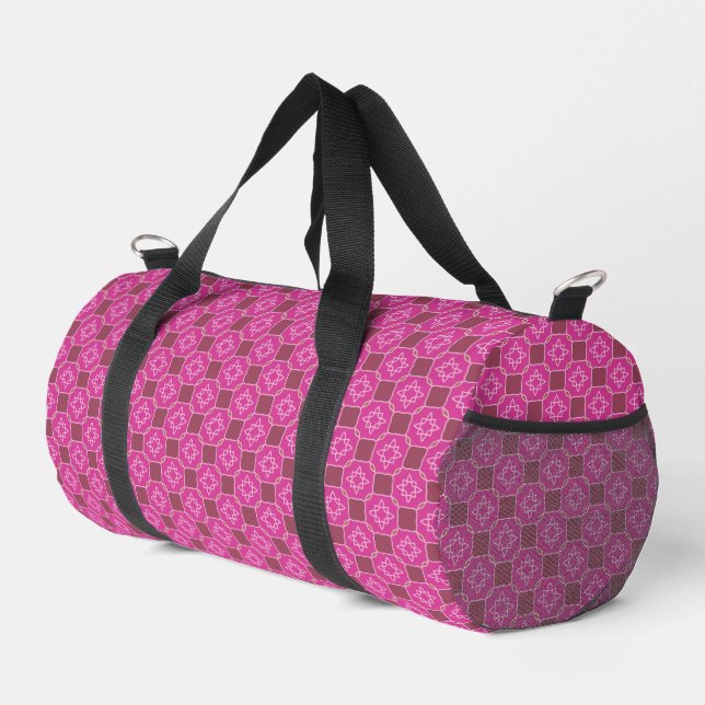 Rosa Arabesken-Stern-Blumen-Nahtloses Muster Duffle Bag (Rechte Ecke)