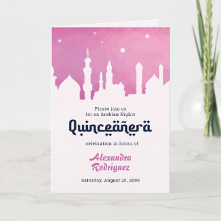 Rosa arabische Nächte Wasserfarbe Quinceñera Einladung