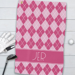 Rosa Argyle-Karo-Monogramm-Initialen Golfhandtuch