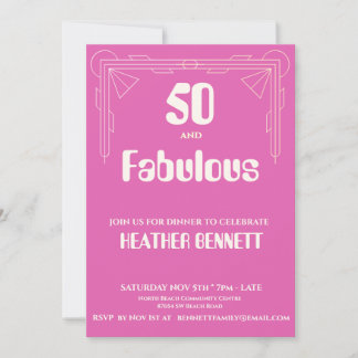 Rosa Art Deco 50 und Fantastischer Geburtstag Einladung