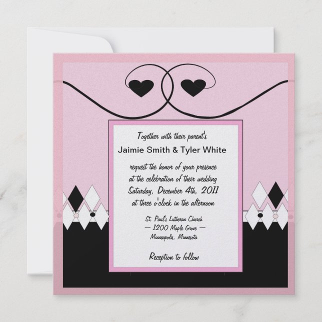 Rosa Art-Déco-Hochzeit Einladung (Vorderseite)
