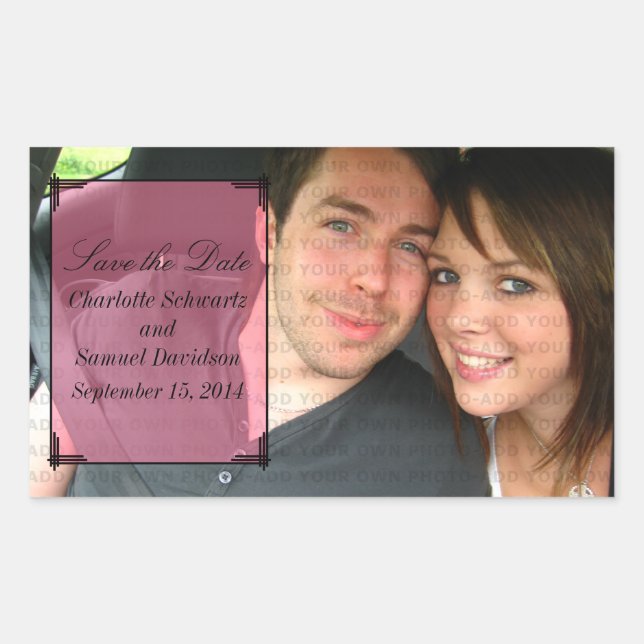 Rosa Art Deco Rahmen Save the Date Aufkleber (Vorderseite)