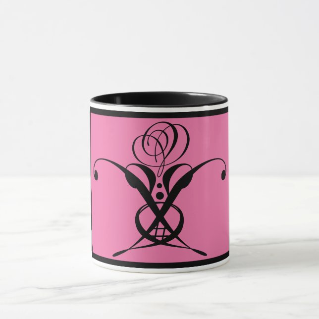 Rosa Art Deco Schwarz Geblüht Rose Tasse (Zentrum)