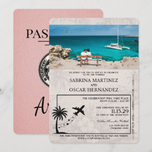 Rosa Aruba Reisepass Hochzeits-Einladung Einladung