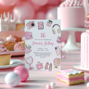 Rosa Ästhetik, Pink Teen Girl Birthday Einladung