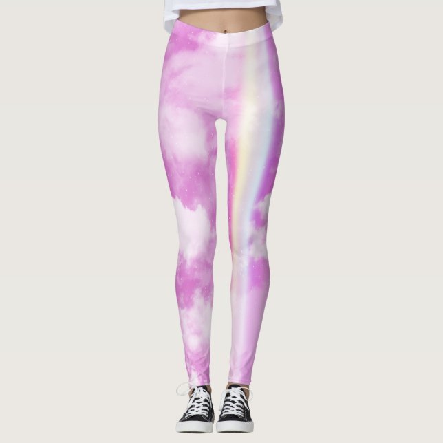 Rosa Ästhetik Rainbow Sky Leggings (Vorderseite)