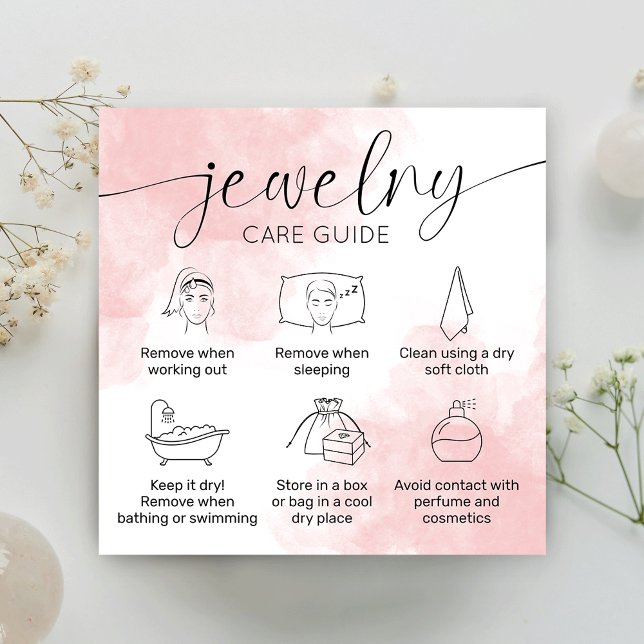 Rosa Ästhetische Wasserfarben Logo Juwelenpflege Quadratische Visitenkarte (Von Creator hochgeladen)