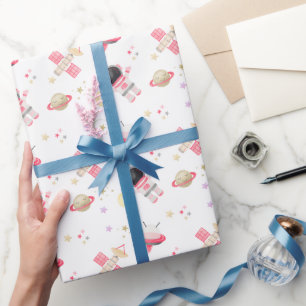 Rosa Astronaut Space Geburtstag Einladung Wrapping Geschenkpapier