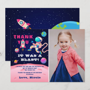 Rosa Astronauten Weltraum Geburtstags-Foto Dankeskarte