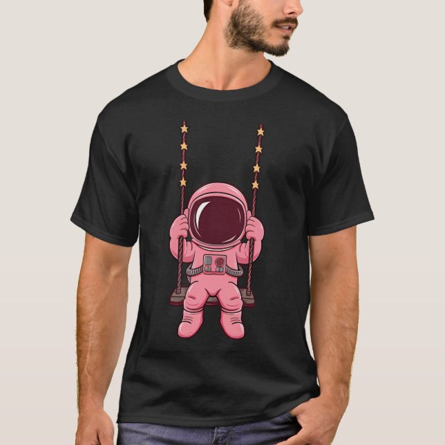 Rosa Astronautin auf der Swing - Niedlicher Astron T-Shirt (Vorderseite)
