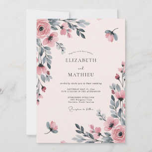 Rosa Ätherische Wasserfarben-Hochzeit Einladung