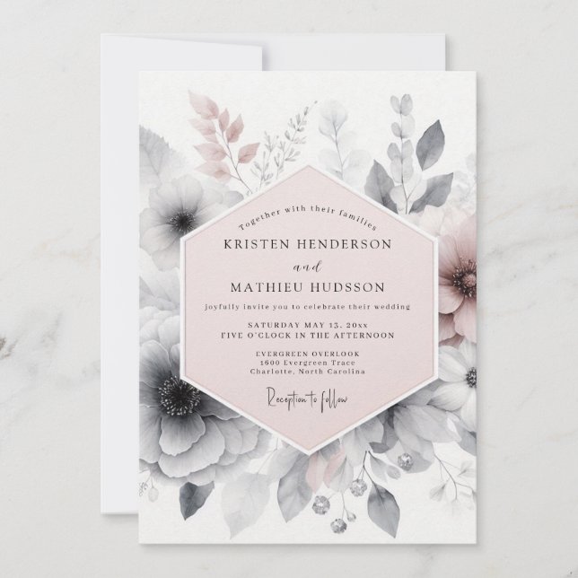 Rosa Atmosphärische Romantische Hochzeit Einladung (Vorderseite)