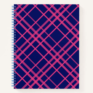 Rosa auf blauem Karomuster-Linien-Design Notizbuch