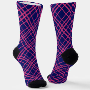Rosa auf blauem Karomuster-Linien-Design Socken