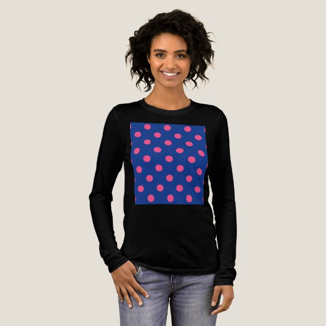 Rosa auf blauem Punkte-Muster-Design Tri-Blend Shirt (Volle Vorderseite)