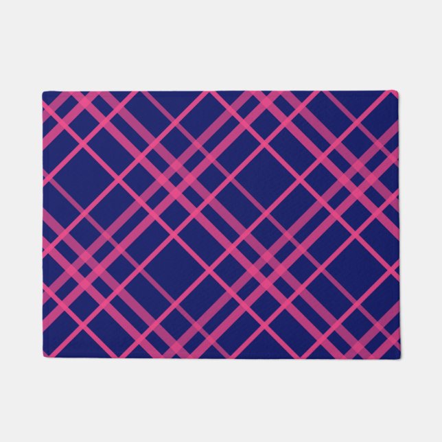 Rosa auf blauem Tartan Kariertes Muster Fußmatte (Vorderseite)