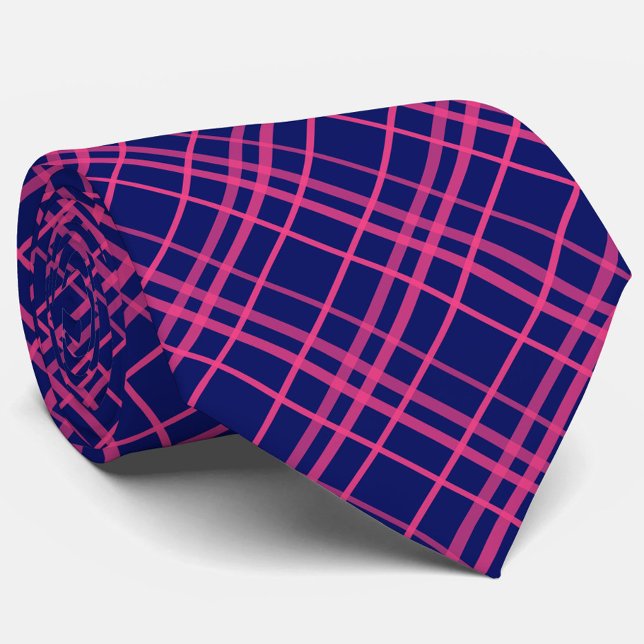 Rosa auf blauem Tartan Kariertes Muster Krawatte (Von Creator hochgeladen)