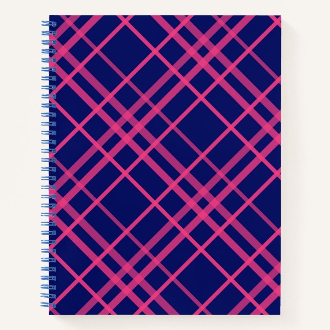 Rosa auf blauem Tartan Kariertes Muster Notizbuch (Vorderseite)