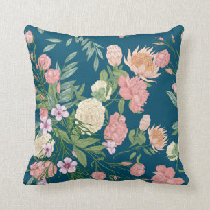 Rosa auf Blue Aquamarin Spring Blume Show Pillow 1 Kissen