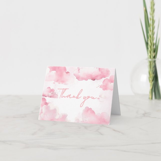 Rosa auf Cloud Nine Baby Dusche Dankeskarte (Vorderseite)