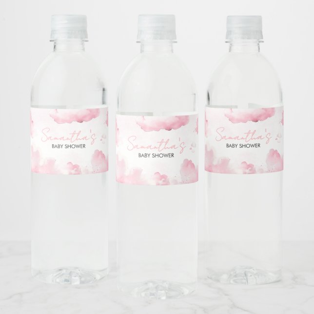 Rosa auf Cloud Nine Baby Dusche Wasserflaschenetikett (Flaschen)