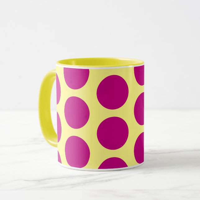 Rosa auf dem Gelben Polka Dot Art Tassen Cup (Vorderseite Links)