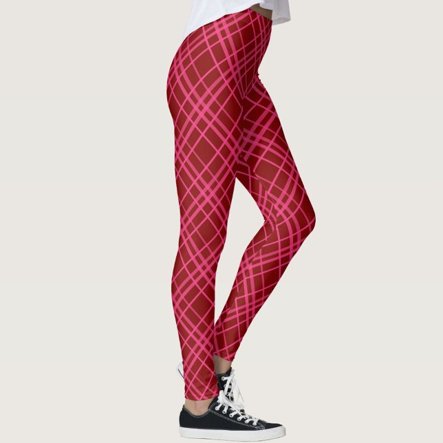 Rosa auf dem Maroon Red Tartan Kariertes Muster Leggings (Von Creator hochgeladen)