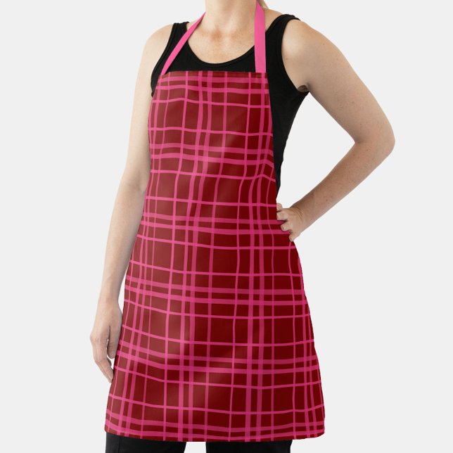 Rosa auf dem Maroon Red Tartan Kariertes Muster Schürze (Von Creator hochgeladen)