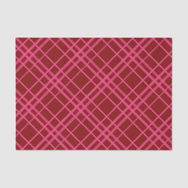 Rosa auf dem Maroon Red Tartan Kariertes Muster Seidenpapier (Vorderseite)