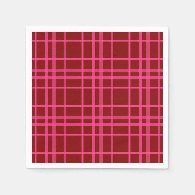 Rosa auf dem Maroon Red Tartan Kariertes Muster Serviette (Vorderseite)